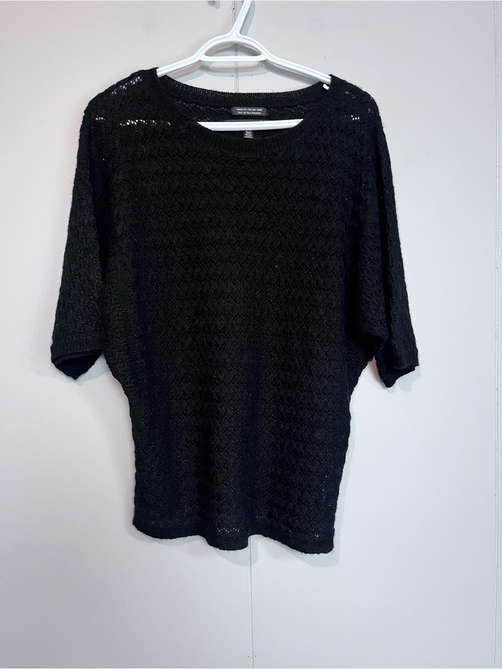 Coupe Collection XL Black Open Knit Sweater Wool Alpaca Mohair Blend